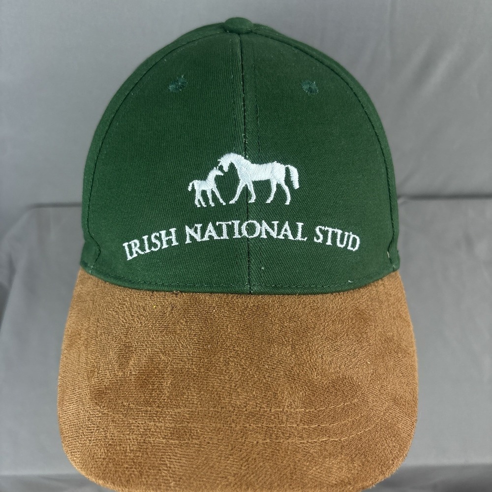 Irish National Stud Thoroughbred Horse Breeder Hat Green Strapback Suede